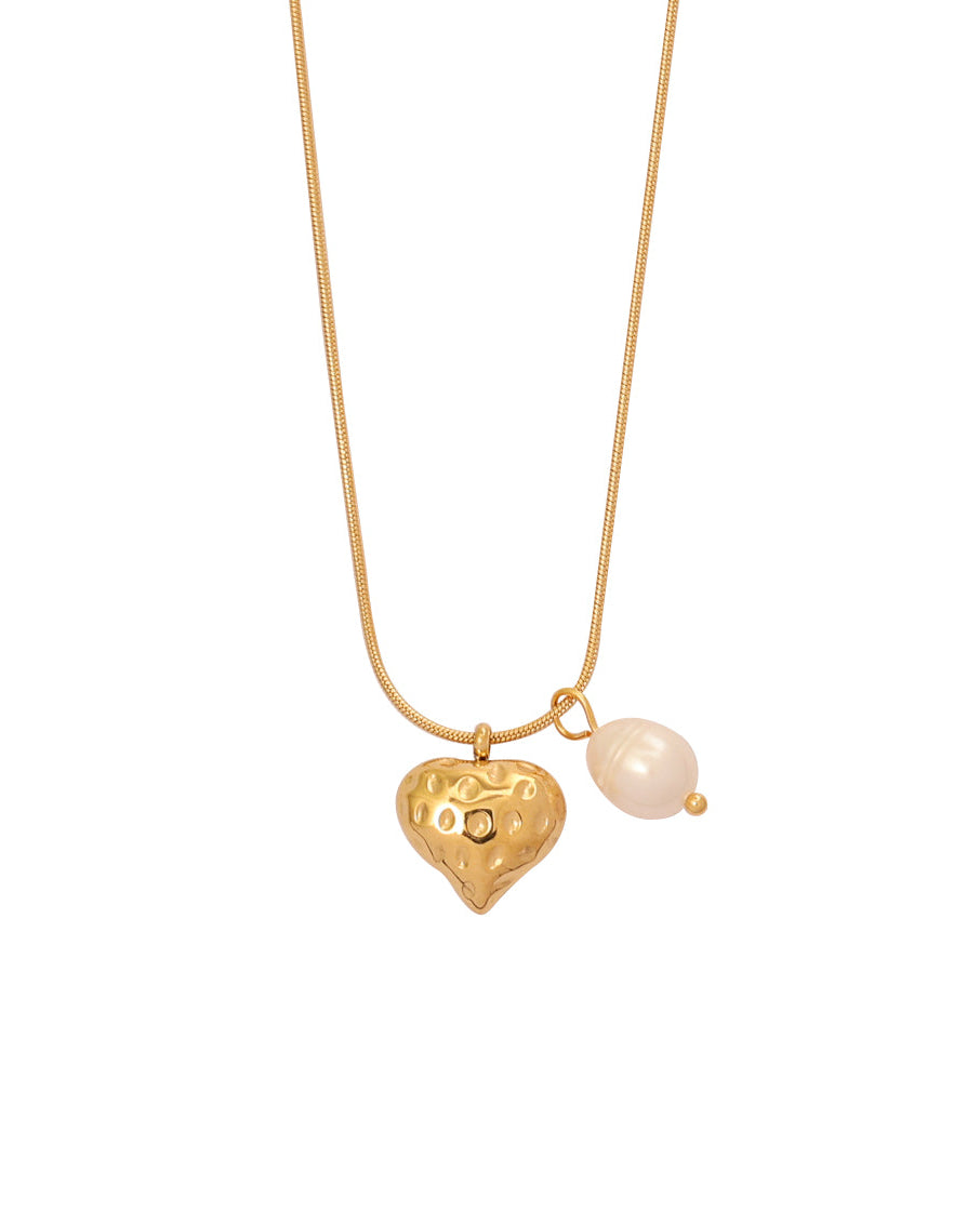 Collar Corazón Perlado en acero inoxidable con PVD oro 18K