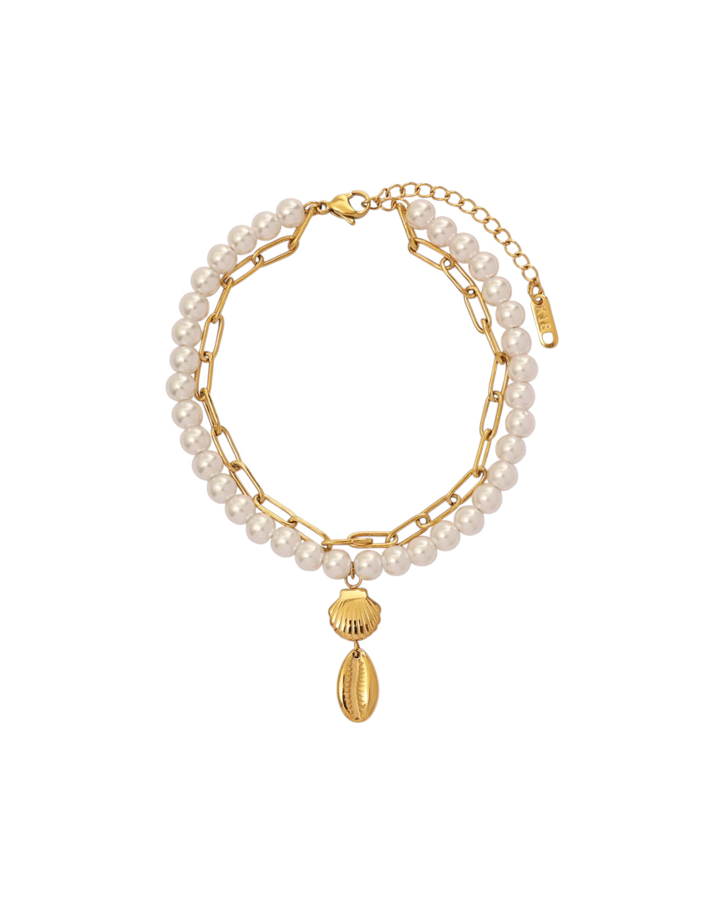 Tobillera Olas de Perla en acero inoxidable con PVD oro 18K