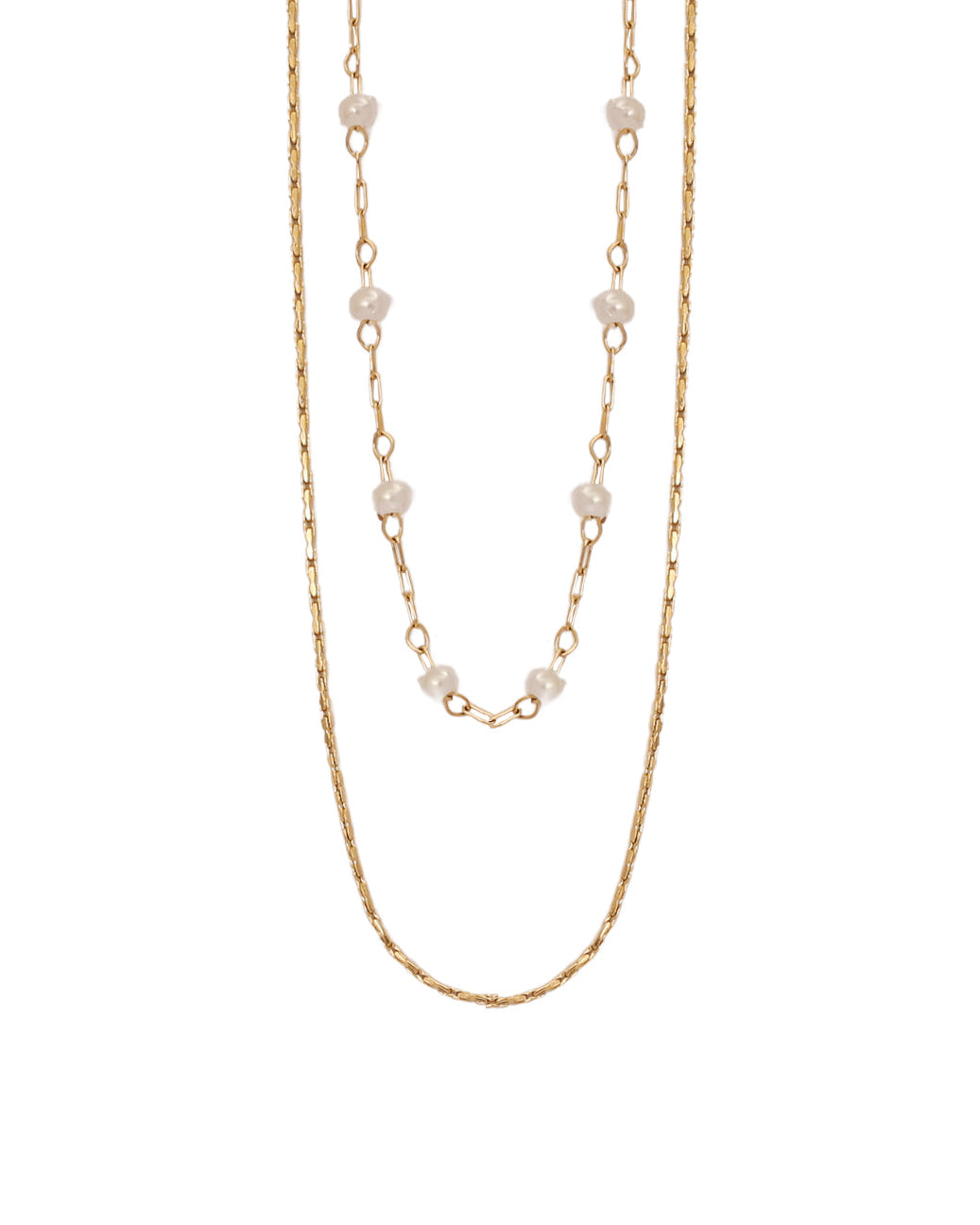 Collar Doble Luz de Perlas en acero inoxidable con PVD oro 18K