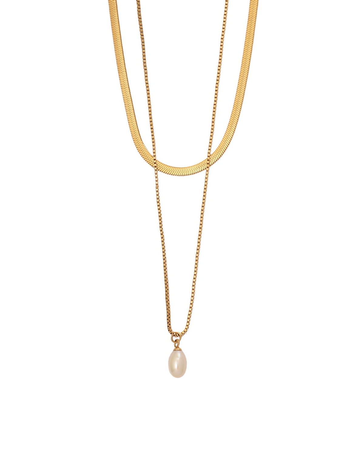 Collar Dúo Perla Aurora en acero inoxidable con PVD oro 18K