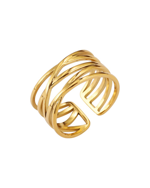 Anillo Cometa en acero inoxidable con PVD oro 18K