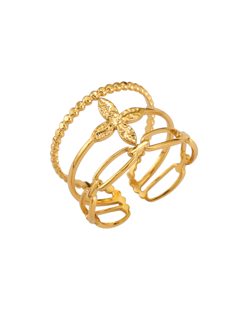 Anillo Órbita en acero inoxidable con PVD oro 18K